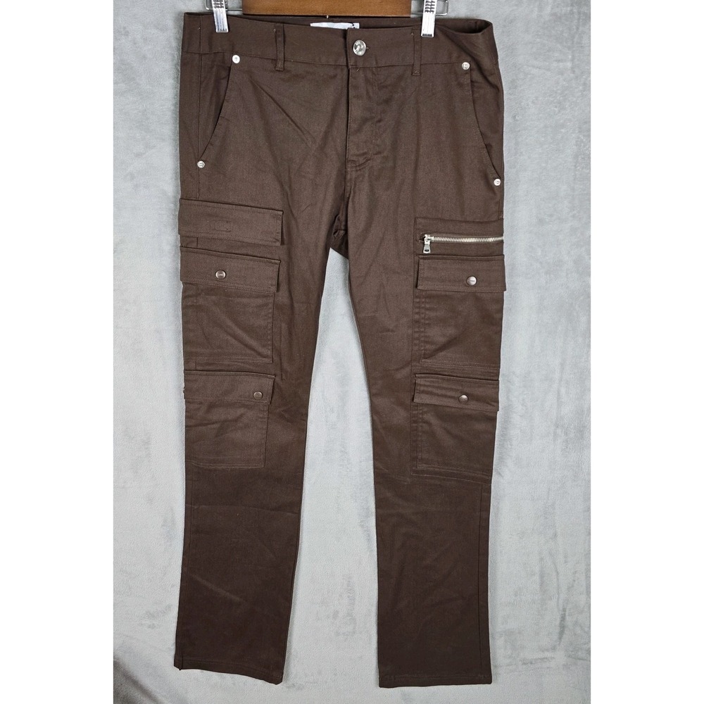 Genuine Authentic Mens Stacked Fit Cargo Pants Brown Cotton Utility Size 34/36 L